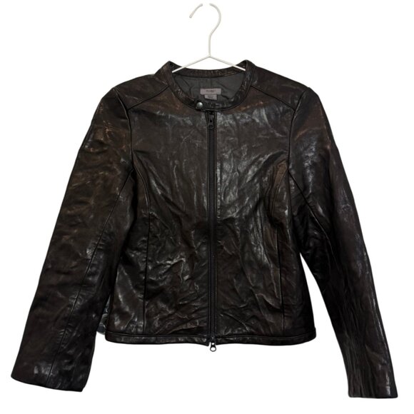 M0851 zip up leather moto jacket black women's size 0 - Picture 2 of 4